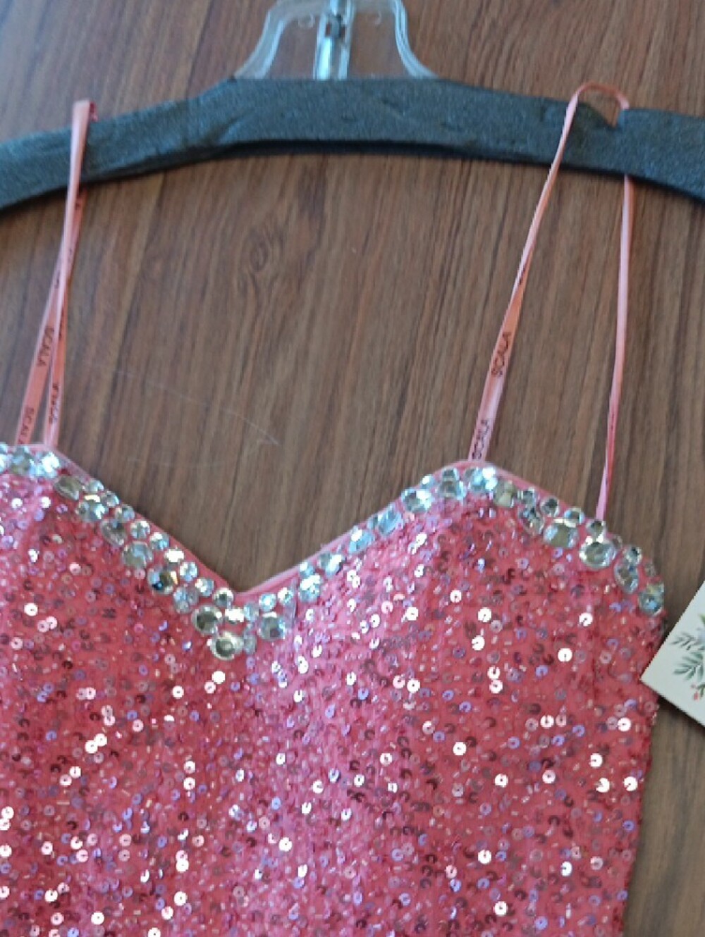 Scala Pink Sequin Slip Dress with Jeweled Neckline, Vintage, Size 8, BEAUTIFUL - Picture 16 of 16